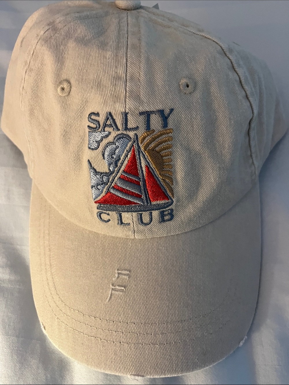 NWT! Salty Club Beige Embroidered Sailboat Baseball Cap